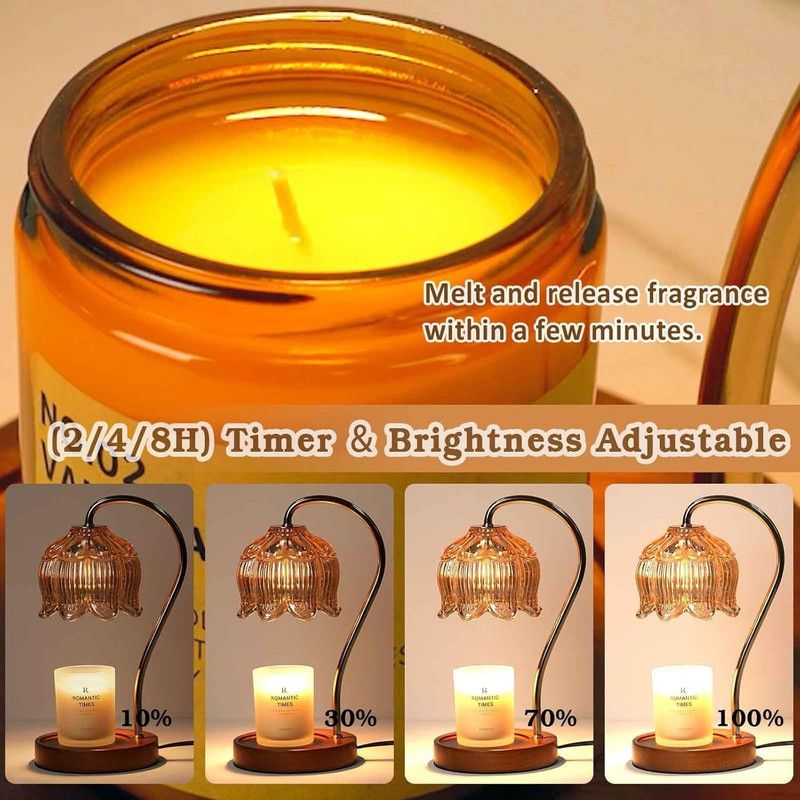 Lotus-Shaped Timed Dimmable Candle Warmer Lamp, Aroma Table Lamp, No Candle Included—Pink