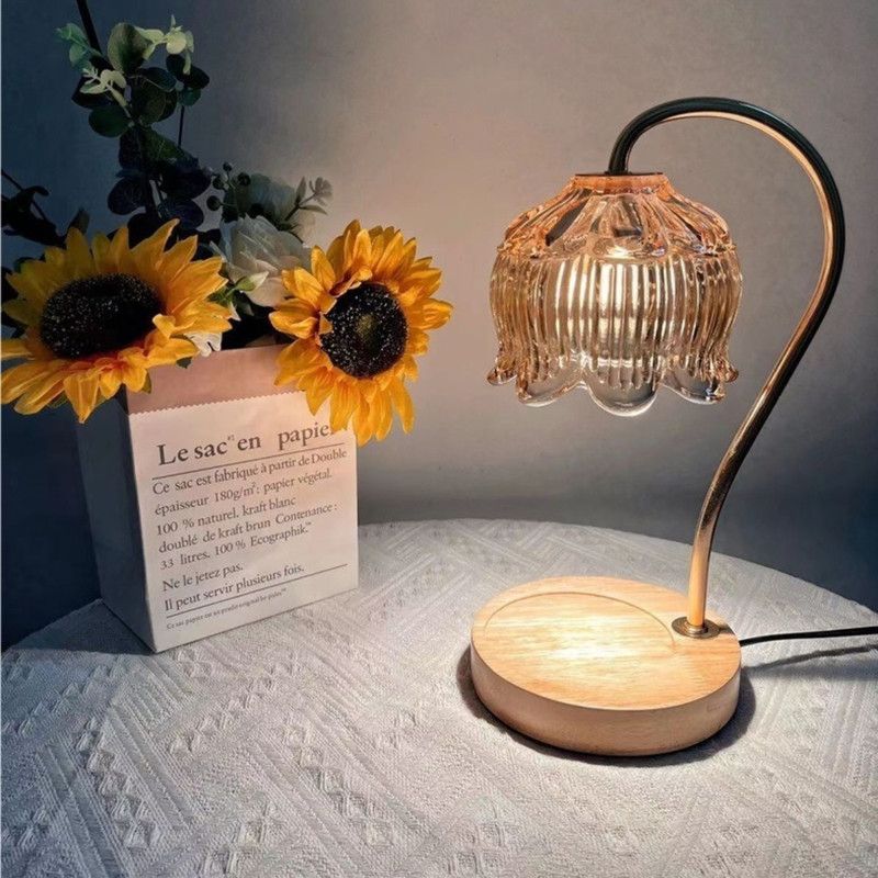 Lotus-Shaped Timed Dimmable Candle Warmer Lamp, Aroma Table Lamp, No Candle Included—Pink