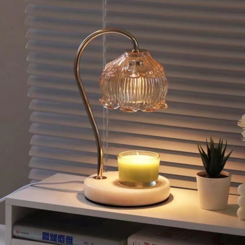 Lotus-Shaped Timed Dimmable Candle Warmer Lamp, Aroma Table Lamp, No Candle Included—Pink-Green