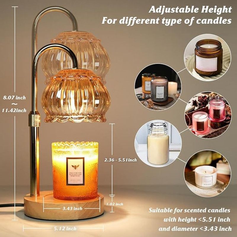 Adjustable Timed Dimmable Candle Warmer Lamp, Wooden Base Smokeless Aroma Table Lamp, Candle Not Included—Beige