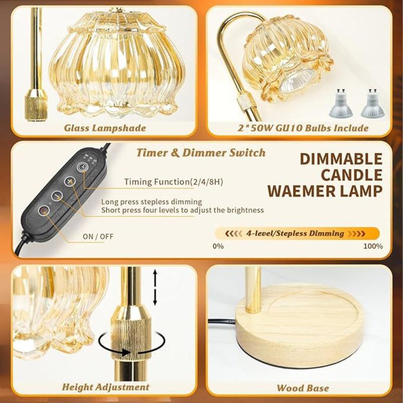 Adjustable Timed Dimmable Candle Warmer Lamp, Wooden Base Smokeless Aroma Table Lamp, Candle Not Included—Light Green