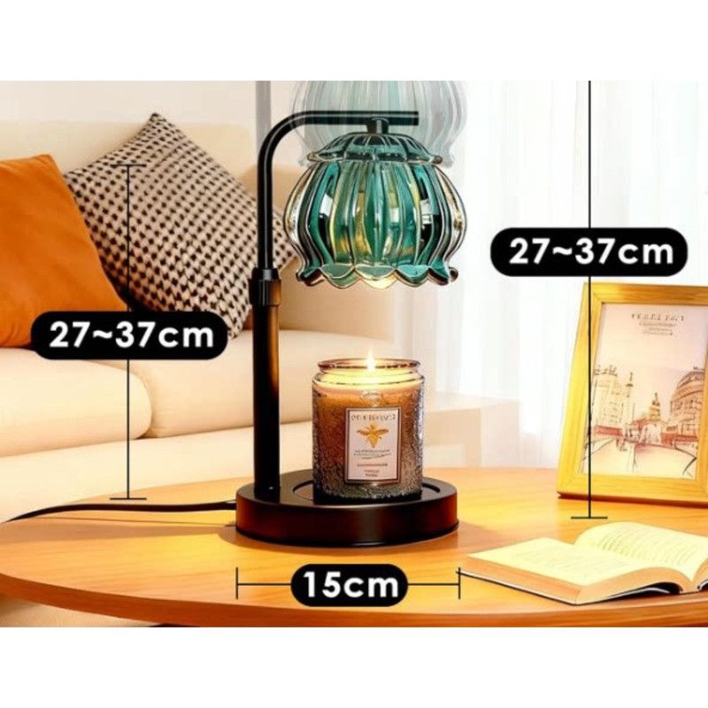 Adjustable Timed Dimmable Candle Warmer Lamp, Wooden Base Smokeless Aroma Table Lamp, Candle Not Included—Light Green