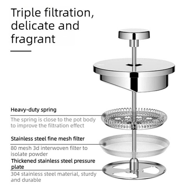 304 Stainless Steel French Press Coffee Maker, Household Hand-Brew Coffee Pot, Tea Filter Pot—800 mL