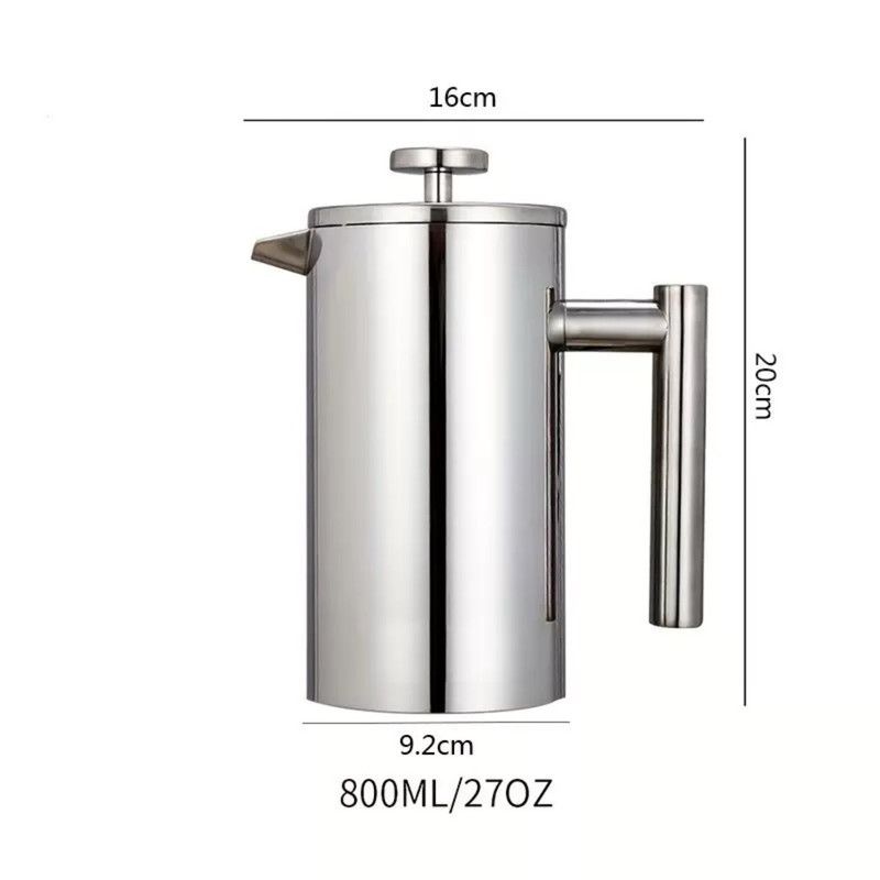 304 Stainless Steel French Press Coffee Maker, Household Hand-Brew Coffee Pot, Includes One Filter—800ML