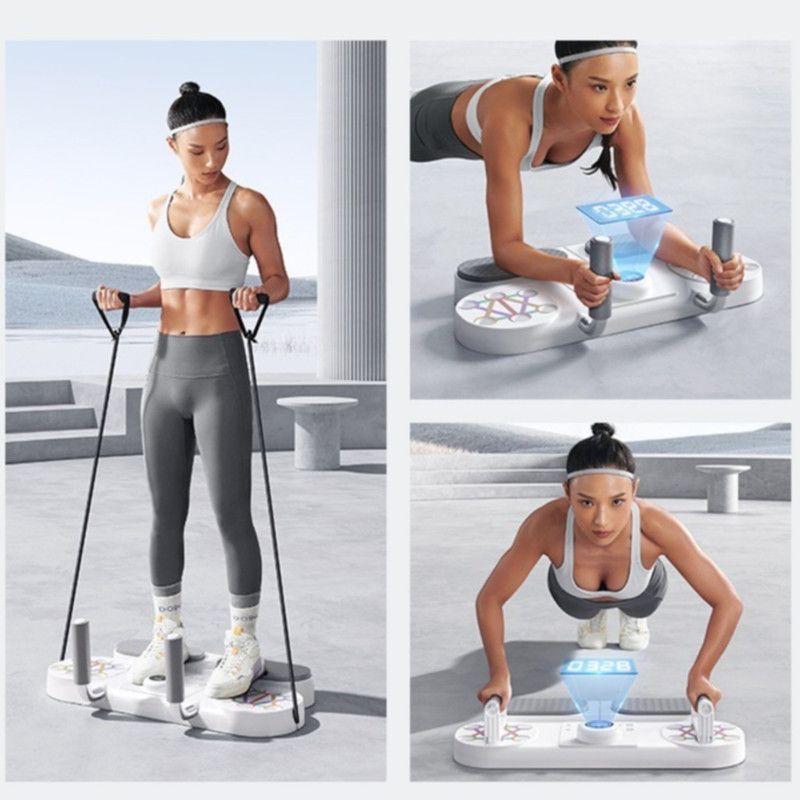 3-in-1 Multifunctional Push-up Training Board, Smart Timer & Counter Push (includes pull rope), Home Fitness Board—White