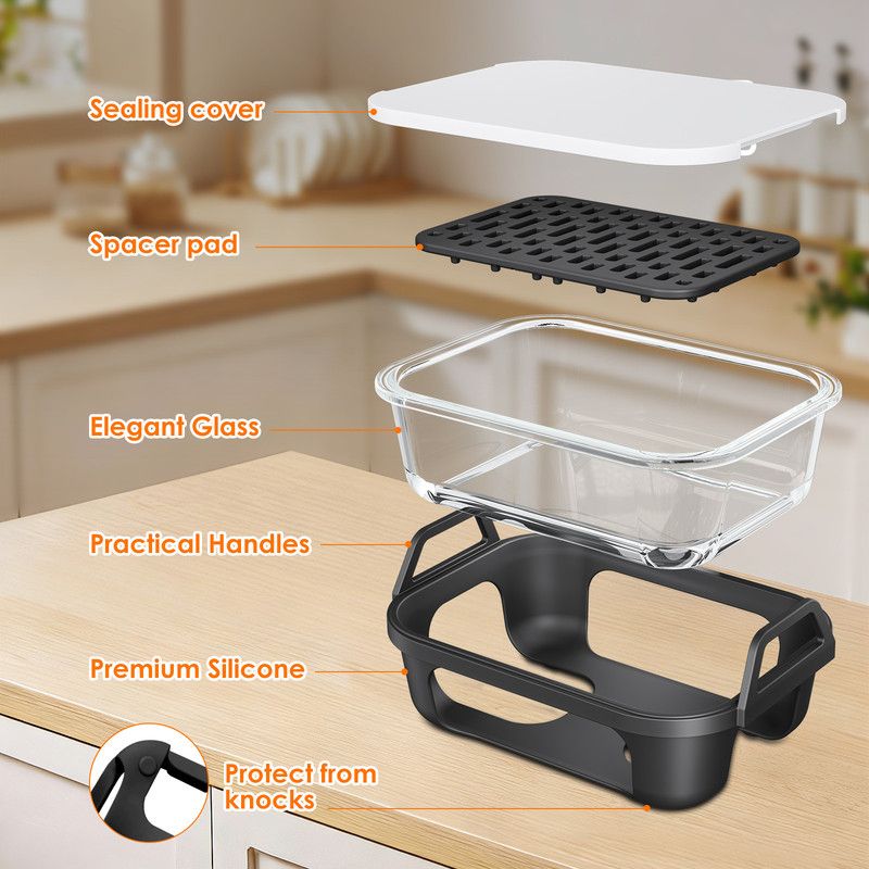 Air Fryer Glass Baking Tray Insert with Drain Rack & Support Frame, Heat Resistant Food Safe Cooking Container-Gray