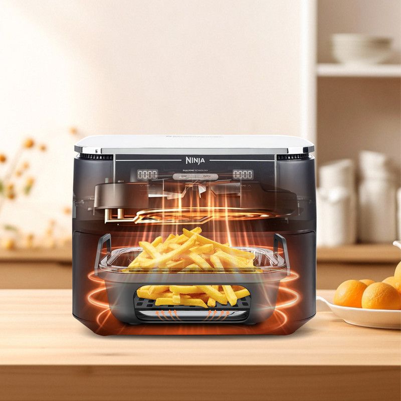 Air Fryer Glass Baking Tray Insert with Drain Rack & Support Frame, Heat Resistant Food Safe Cooking Container-Orange