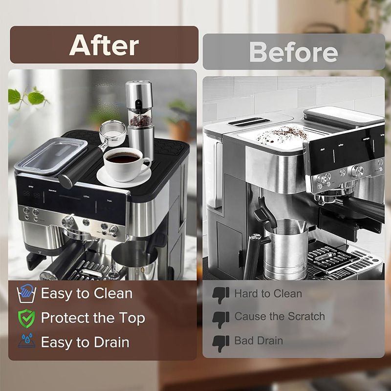 L Shaped Silicone Coffee Machine Mat, Non Slip Heat Resistant Espresso Machine Drip Tray Protector Pad-Gray