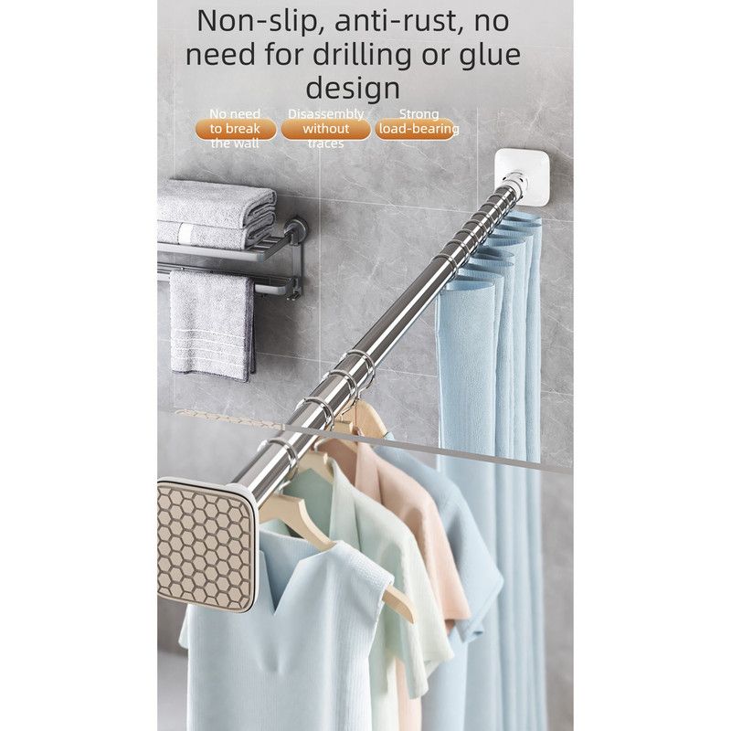 Extra Thick Tension Shower Curtain Rod 28mm Heavy Duty Extendable Rail 130-240cm Drill Free