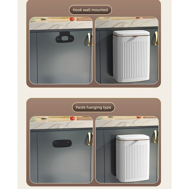 8L Wall Mounted Press Rubbish Bin, Slim Under Sink Hanging Waste Bin, Press Lid Trash Can for Kitchen Bathroom, Space Saving Cabinet Bin-Cream