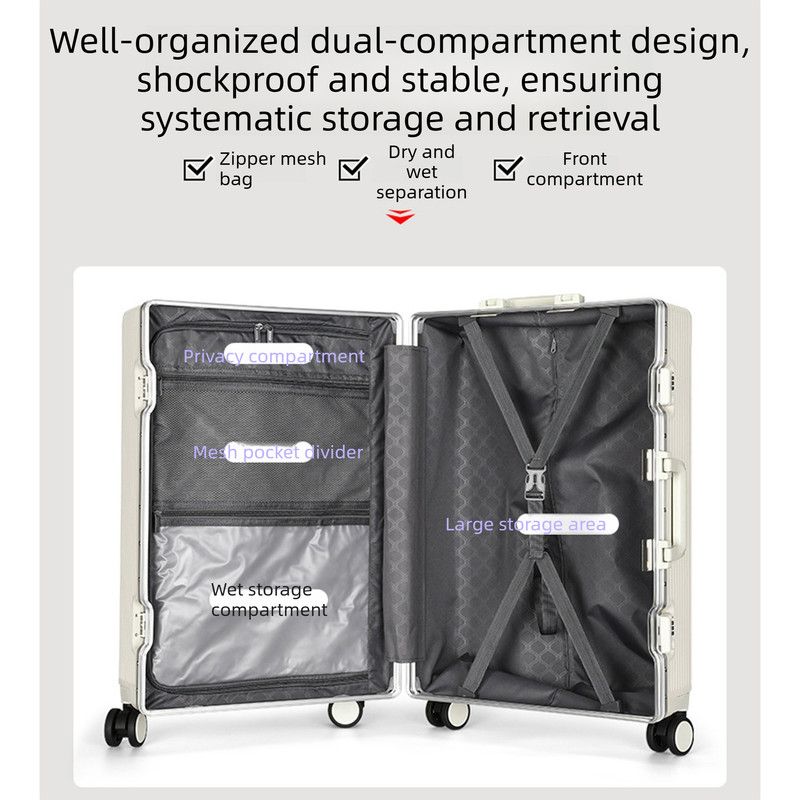20 Inch Front Opening Carry On Luggage, Aluminium Frame Hard Shell Suitcase with Spinner Wheels, TSA Lock Cabin Travel Case-Dark Gray
