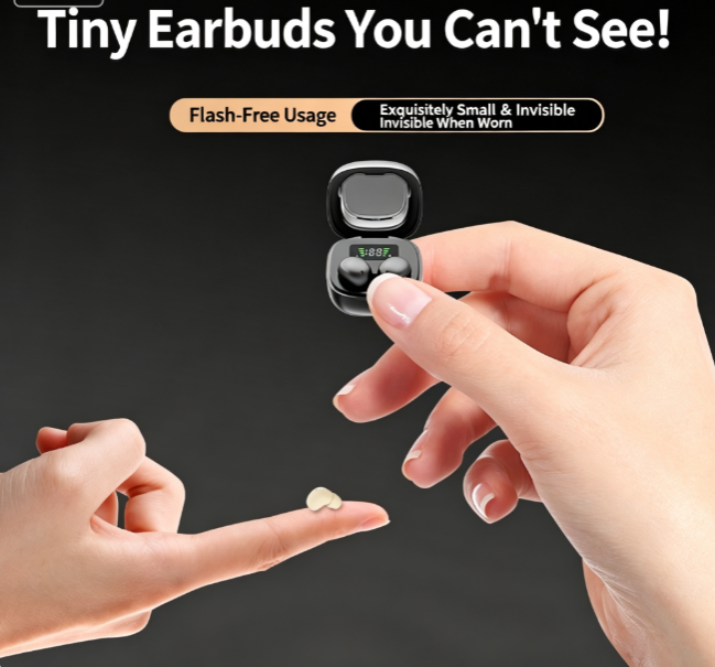 Y19 Mini Hidden Sleep Wireless Bluetooth Earbuds with LED Digital Display，Cream Skin