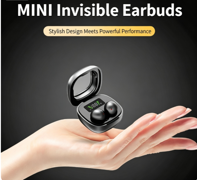 Y19 Mini Hidden Sleep Wireless Bluetooth Earbuds with LED Digital Display，Cream Skin