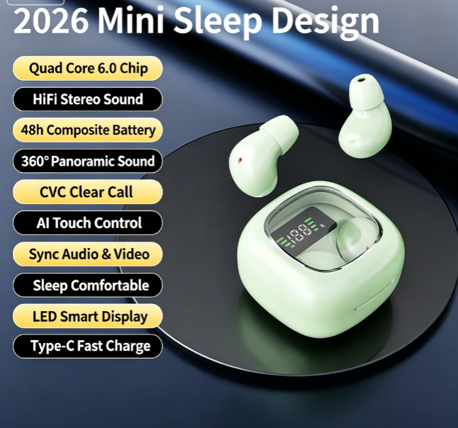 Y19 Mini Hidden Sleep Wireless Bluetooth Earbuds with LED Digital Display，green