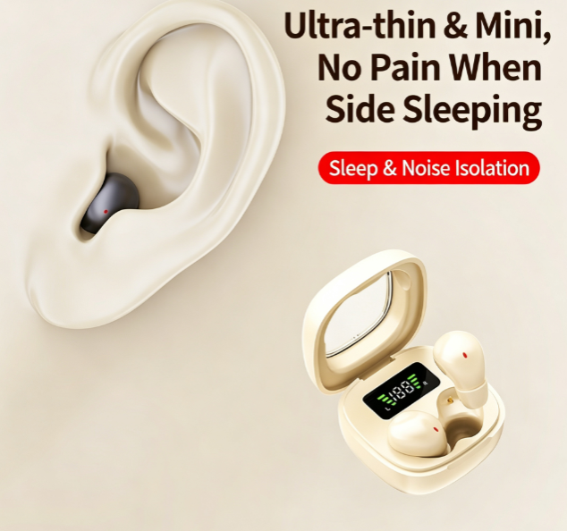 Y19 Mini Hidden Sleep Wireless Bluetooth Earbuds with LED Digital Display，white
