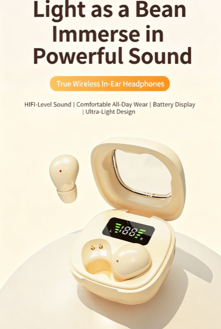 Y19 Mini Hidden Sleep Wireless Bluetooth Earbuds with LED Digital Display，white