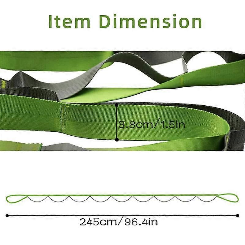 Yoga Straps Stretching Strap with 12 Loops Workout Poster Long Stretch Out Bands compatible with Stretching Physical Therapy Equipment - Green