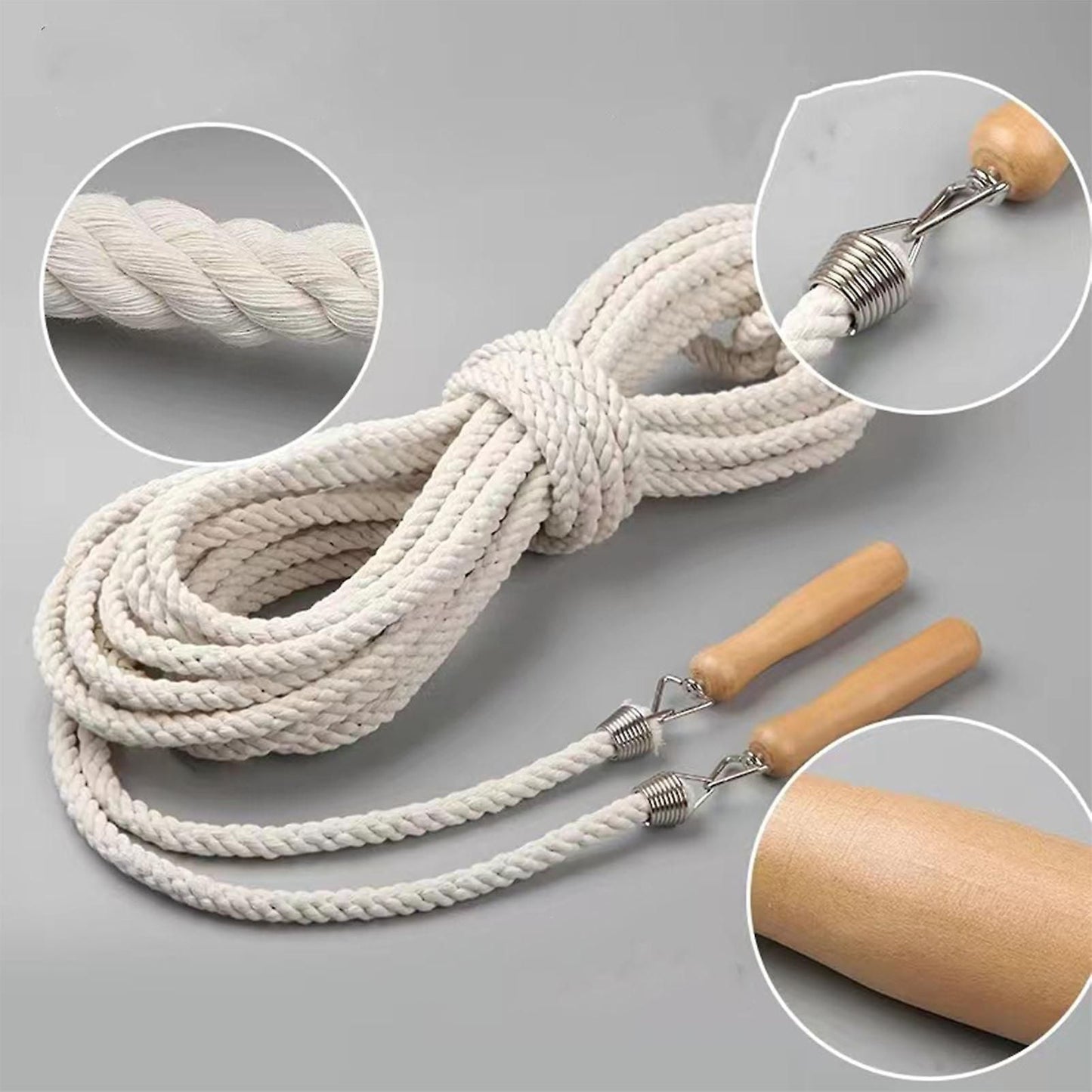 Wooden Handle Long Jump Rope, Adjustable Cotton Twine Skipping Rope for Team Games, School Sports, Playground Activities & Fitness - 10m
