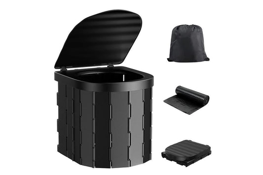Portable Camping Toilet Folding Toilet for Adults with Lid -Black