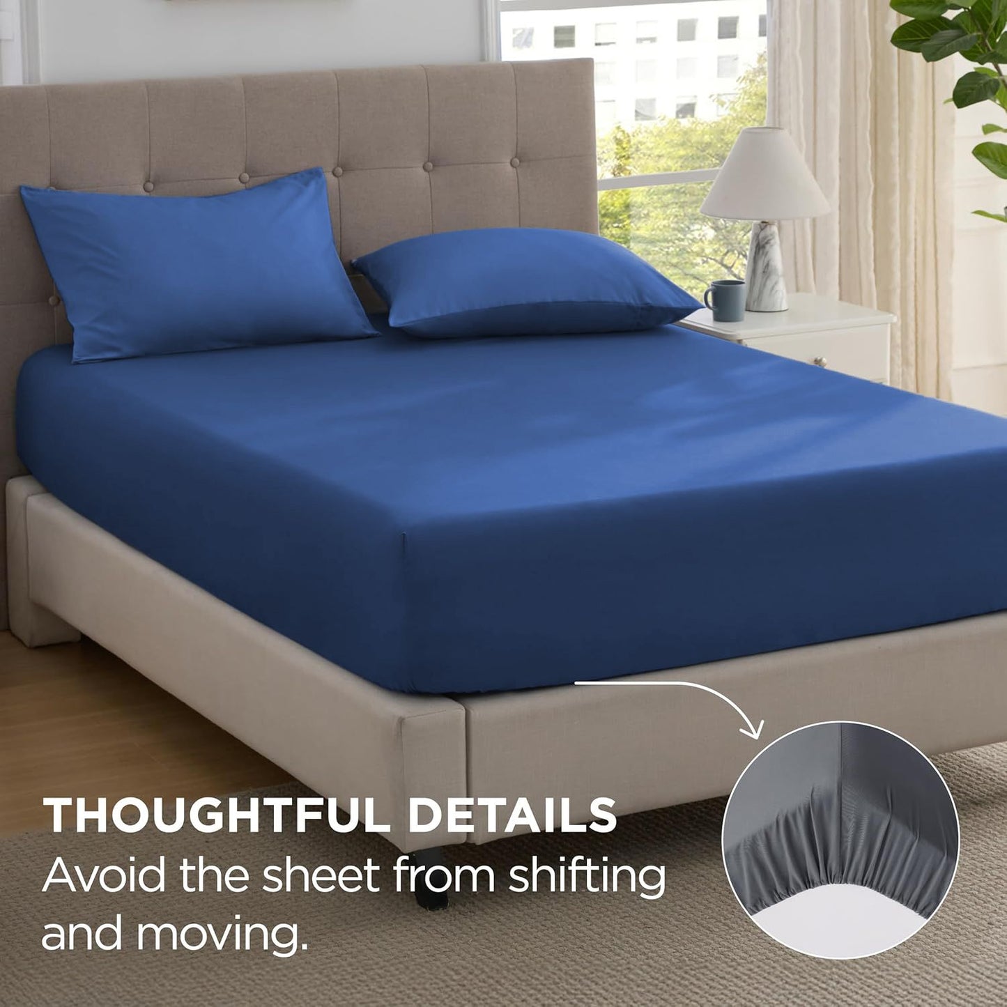 2000TC Hotel Quality Fitted Sheets - 2 Piece Fitted Sheets  -Breathable Bedding - Wrinkle, Fade, Stain Resistant- 16inch/40cm Deep Pocket Fitted Bed Sheets-Wrinkle and Fade Resistant,(Royal blue,Double)