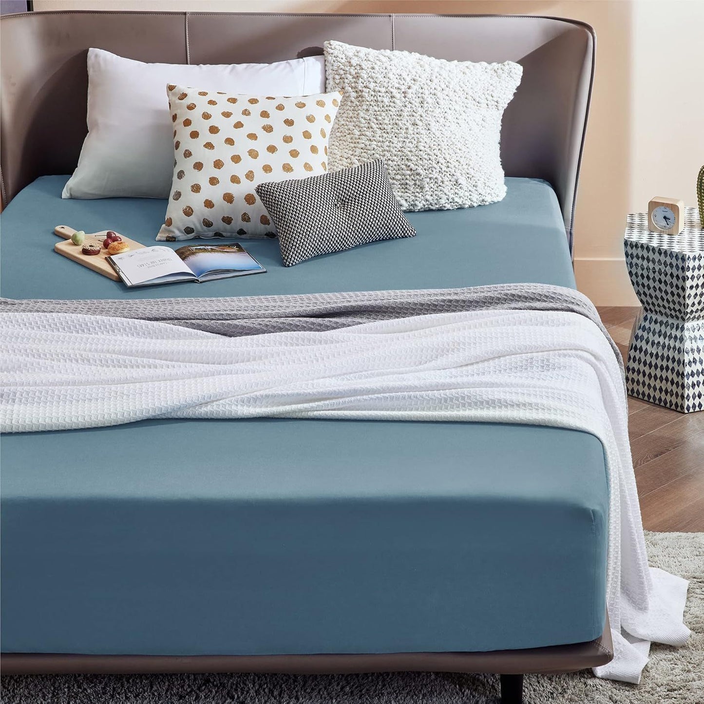 2000TC Hotel Quality Fitted Sheets - 2 Piece Fitted Sheets  -Breathable Bedding - Wrinkle, Fade, Stain Resistant- 16inch/40cm Deep Pocket Fitted Bed Sheets-Wrinkle and Fade Resistant,(Ocean,Double)