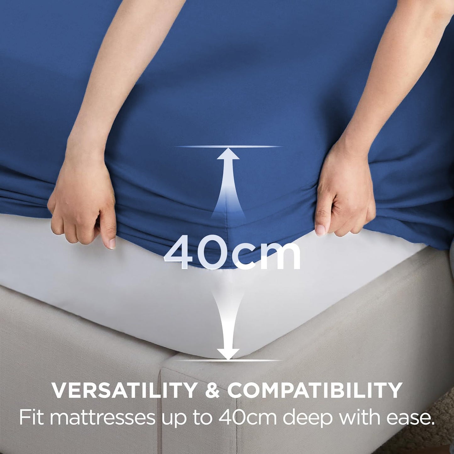 2000TC Hotel Quality Fitted Sheets - 2 Piece Fitted Sheets  -Breathable Bedding - Wrinkle, Fade, Stain Resistant- 16inch/40cm Deep Pocket Fitted Bed Sheets-Wrinkle and Fade Resistant,(Royal blue,Single)