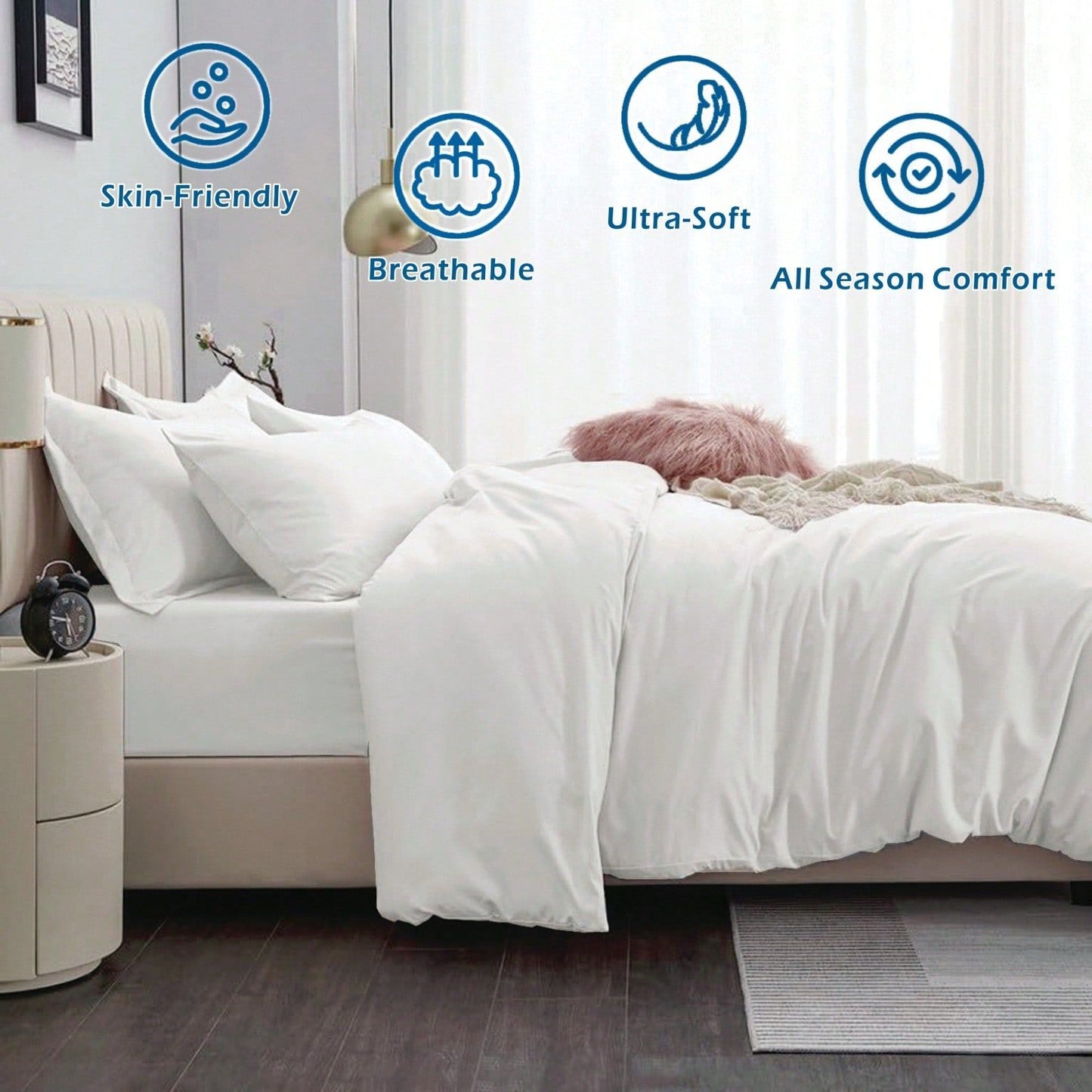 Hotel Soft Microfiber Duvet Cover Set-2000TC Quilt Cover Set & Pillowcases -1 Donna Cover Zipper Closure & 1 x Pillowcases-Breathable Bedding - Wrinkle, Fade, Stain Resistant(Raw white,Double)