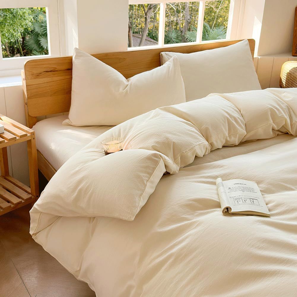 Hotel Soft Microfiber Duvet Cover Set-2000TC Quilt Cover Set & Pillowcases -1 Donna Cover Zipper Closure & 1 x Pillowcases-Breathable Bedding - Wrinkle, Fade, Stain Resistant(Cream White,Double)