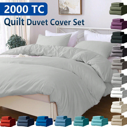 Hotel Soft Microfiber Duvet Cover Set-2000TC Quilt Cover Set & Pillowcases -1 Donna Cover Zipper Closure & 1 x Pillowcases-Breathable Bedding - Wrinkle, Fade, Stain Resistant(Silver-gray,Double)