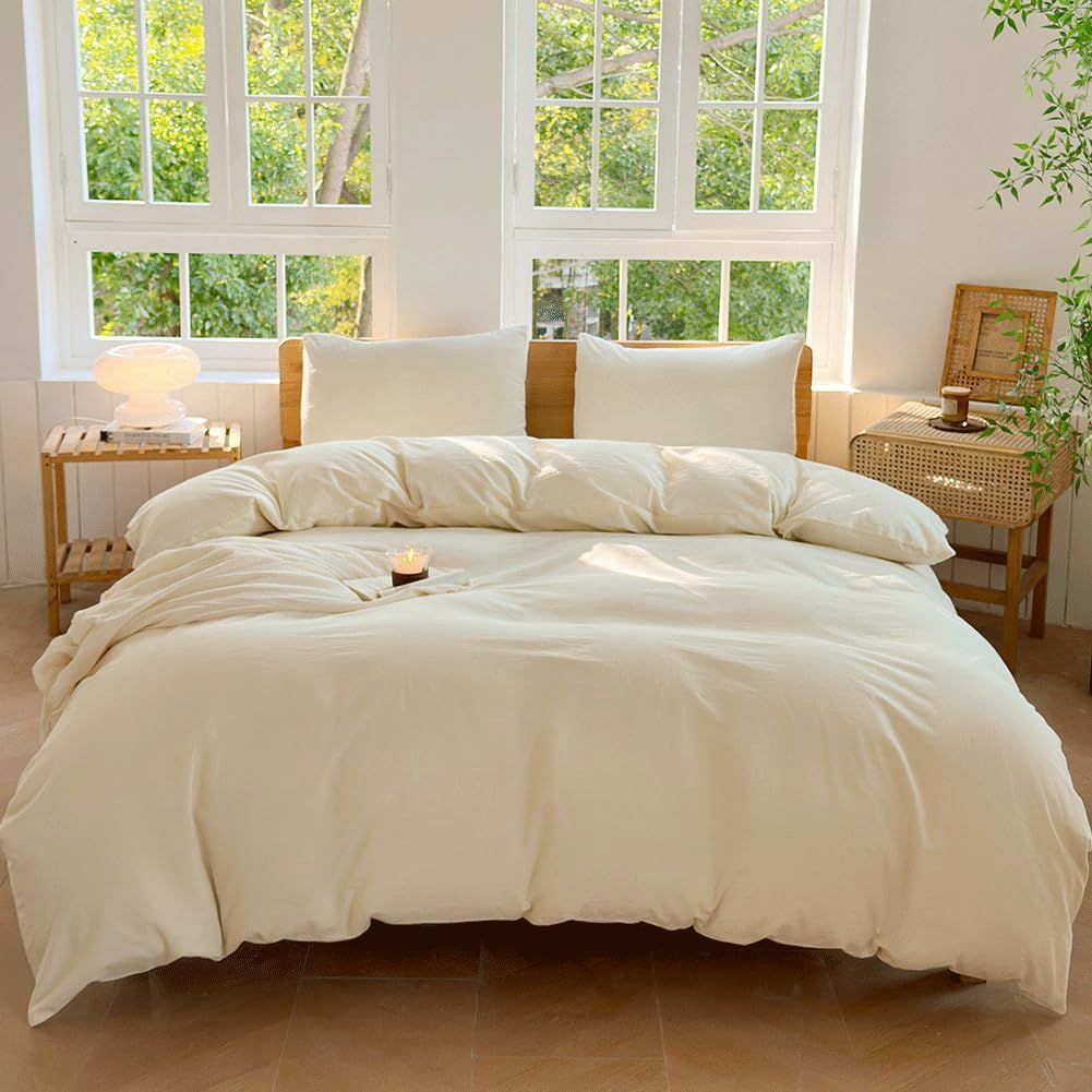 Hotel Soft Microfiber Duvet Cover Set-2000TC Quilt Cover Set & Pillowcases -1 Donna Cover Zipper Closure & 1 x Pillowcases-Breathable Bedding - Wrinkle, Fade, Stain Resistant(Cream White,King)