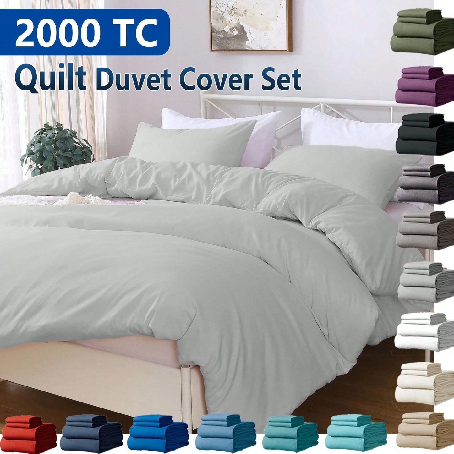 Hotel Soft Microfiber Duvet Cover Set-2000TC Quilt Cover Set & Pillowcases -1 Donna Cover Zipper Closure & 1 x Pillowcases-Breathable Bedding - Wrinkle, Fade, Stain Resistant(Silver-gray,King)