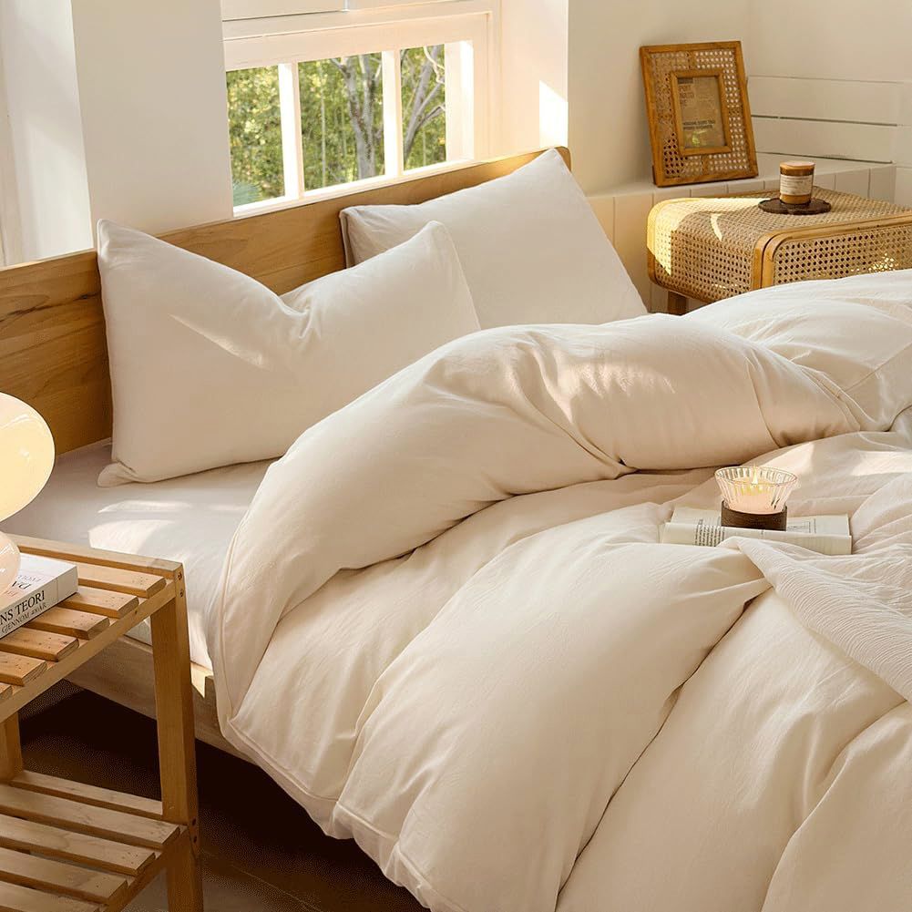 Hotel Soft Microfiber Duvet Cover Set-2000TC Quilt Cover Set & Pillowcases -1 Donna Cover Zipper Closure & 1 x Pillowcases-Breathable Bedding - Wrinkle, Fade, Stain Resistant(Cream White,King Single)