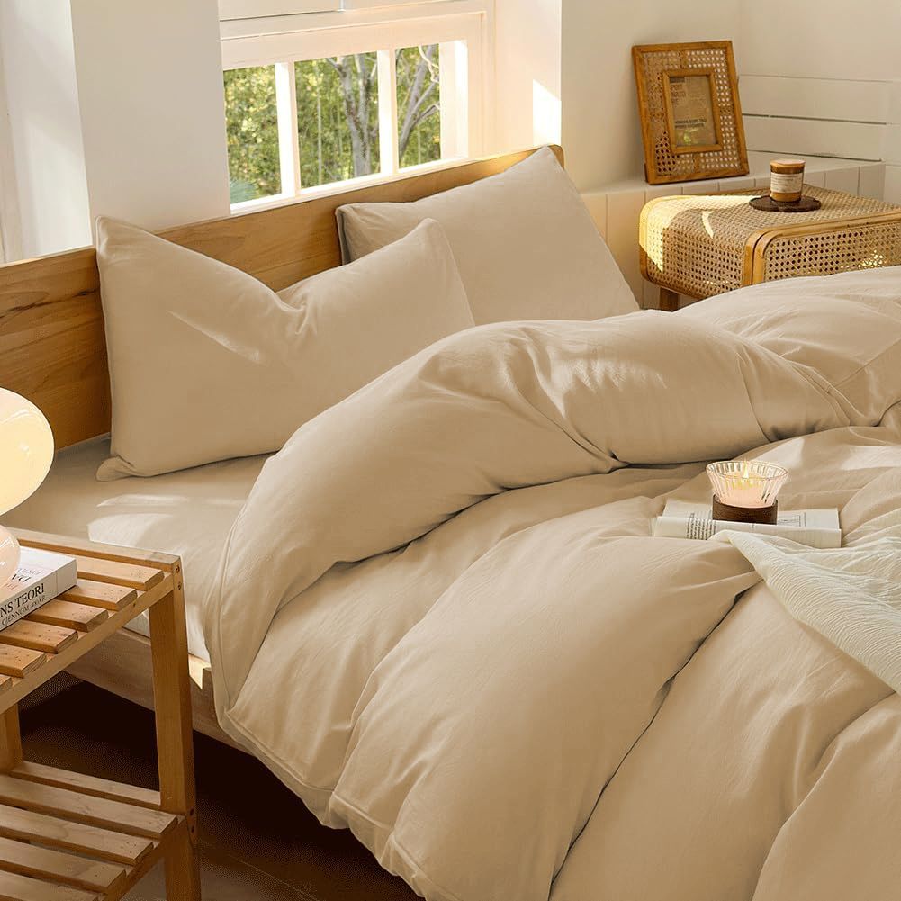 Hotel Soft Microfiber Duvet Cover Set-2000TC Quilt Cover Set & Pillowcases -1 Donna Cover Zipper Closure & 1 x Pillowcases-Breathable Bedding - Wrinkle, Fade, Stain Resistant(Camel Beige,King Single)
