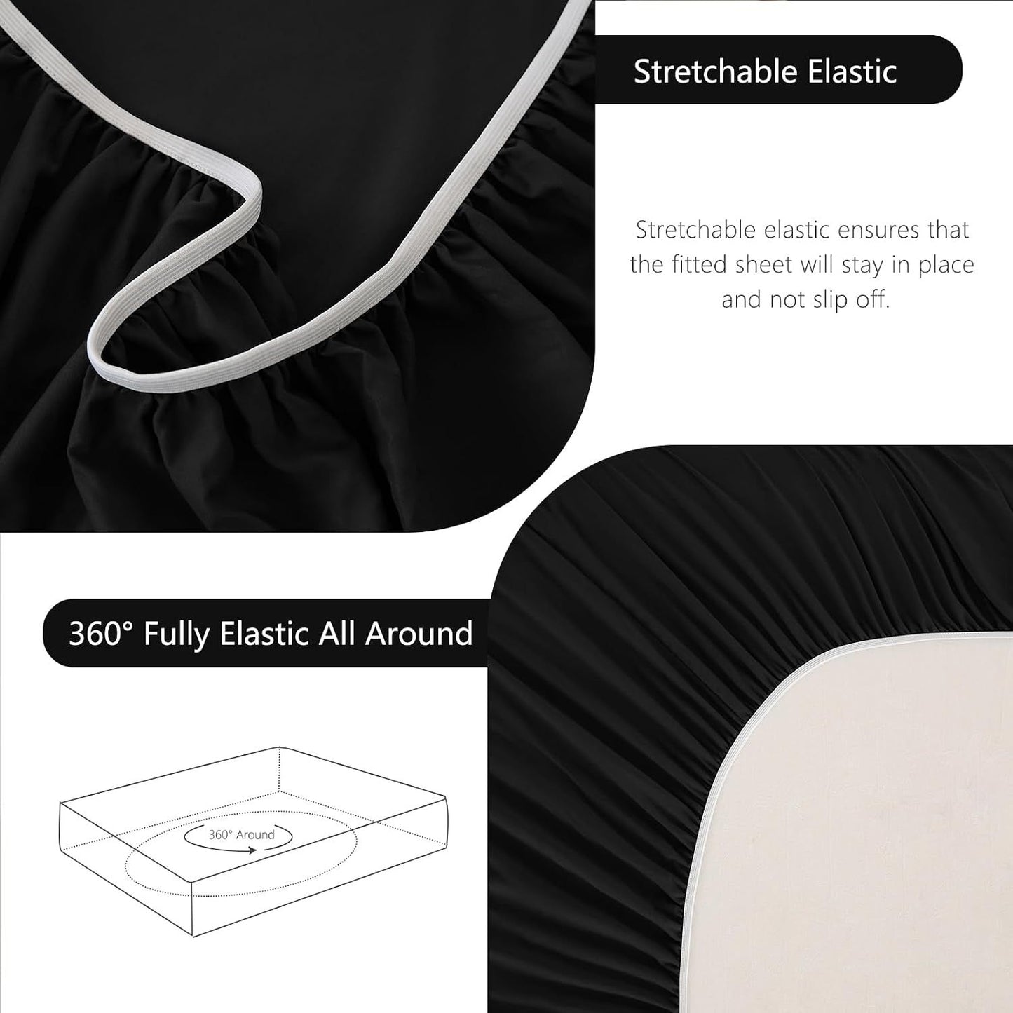 Hotel Soft Bed Sheet Set- Bedding Sheets & Pillowcases -Breathable Bedding - Wrinkle, Fade, Stain Resistant-Deep Pocket Flat Fitted Bed Sheet Set(Black,Queen)