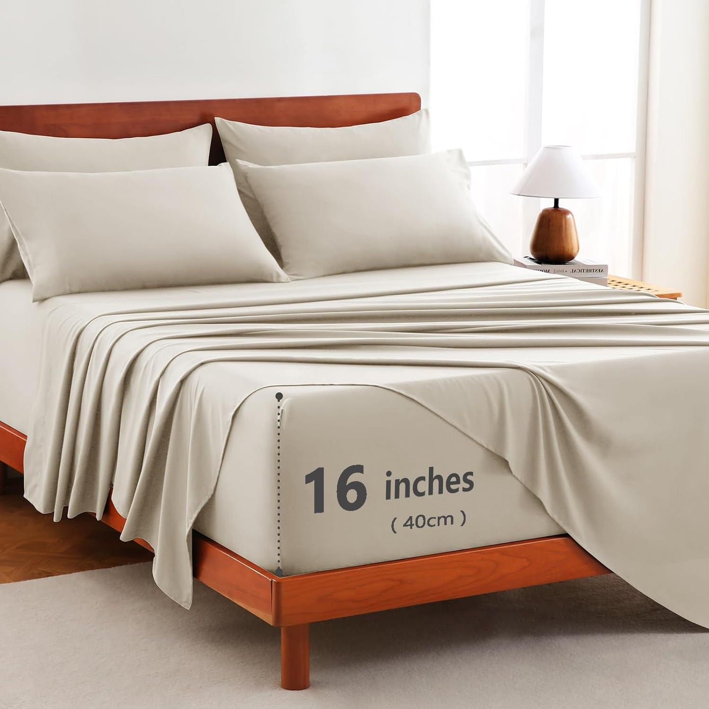 Hotel Soft Bed Sheet Set- Bedding Sheets & Pillowcases -Breathable Bedding - Wrinkle, Fade, Stain Resistant-Deep Pocket Flat Fitted Bed Sheet Set(Cream White,Super King)