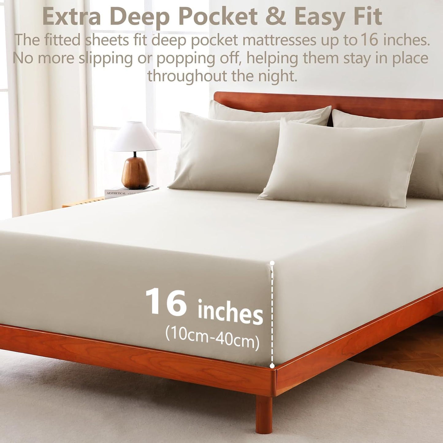 Hotel Soft Bed Sheet Set- Bedding Sheets & Pillowcases -Breathable Bedding - Wrinkle, Fade, Stain Resistant-Deep Pocket Flat Fitted Bed Sheet Set(Cream White,Super King)