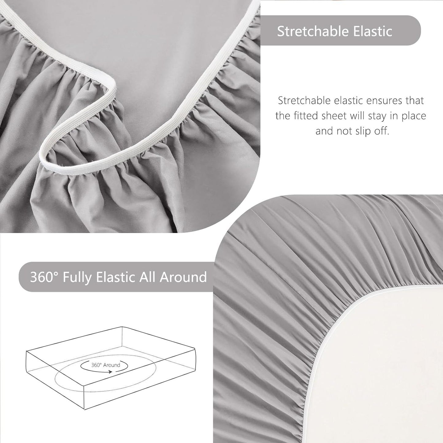 Hotel Soft Bed Sheet Set- Bedding Sheets & Pillowcases -Breathable Bedding - Wrinkle, Fade, Stain Resistant-Deep Pocket Flat Fitted Bed Sheet Set(Silver-gray,Super King)