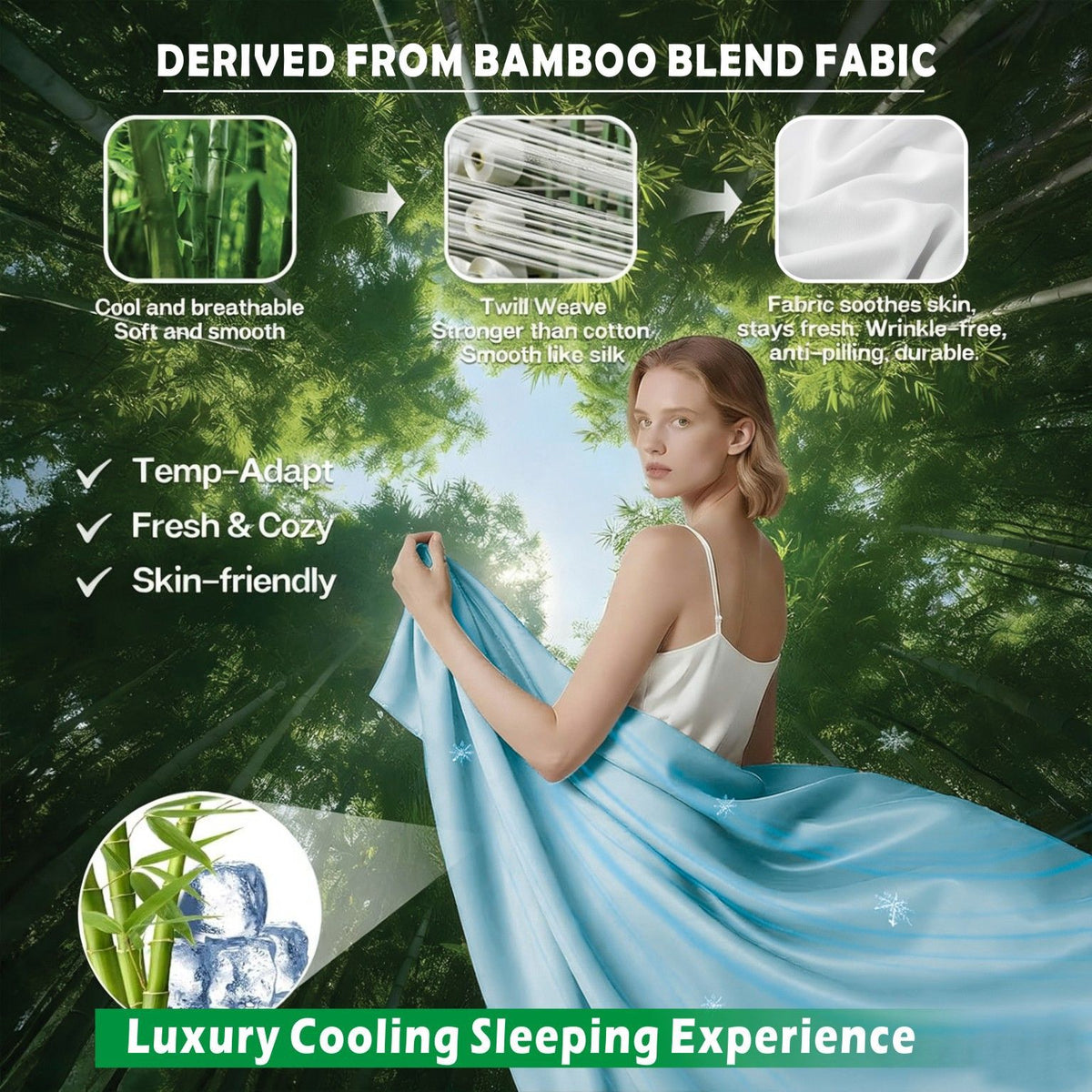 4 Piece Hotel Bamboo Cooling Sheet Set -Ultra Soft 2000TC Breathable Bed Sheets Set with 37 Centimetre Deep Pocket-Cooling Sheets for Hot Sleepers(Sky Blue,King)