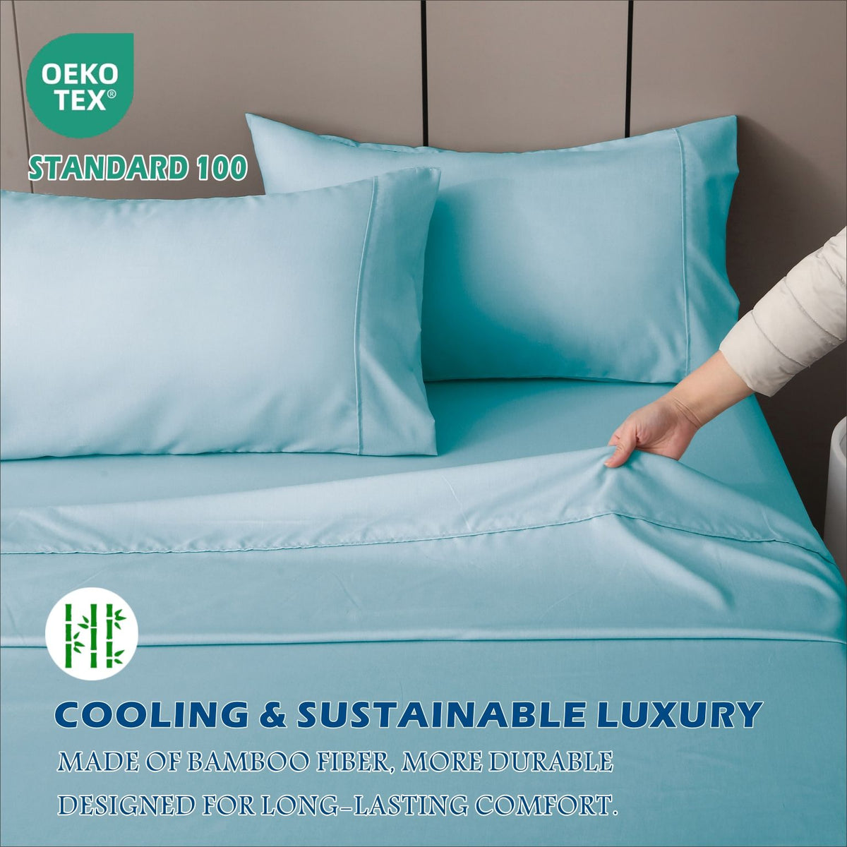 4 Piece Hotel Bamboo Cooling Sheet Set -Ultra Soft 2000TC Breathable Bed Sheets Set with 37 Centimetre Deep Pocket-Cooling Sheets for Hot Sleepers(Sky Blue,King)