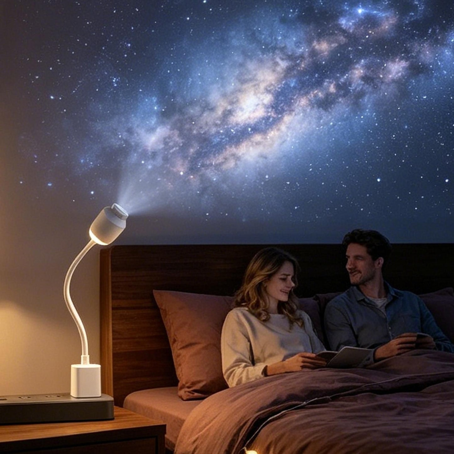 USB-Powered Starry Night Projector Lamp with 6 Interchangeable Slides, Create a Romantic Galaxy Atmosphere for Bedroom, Car, or Party Decor, Touch Control with 3 Brightness Levels (White)