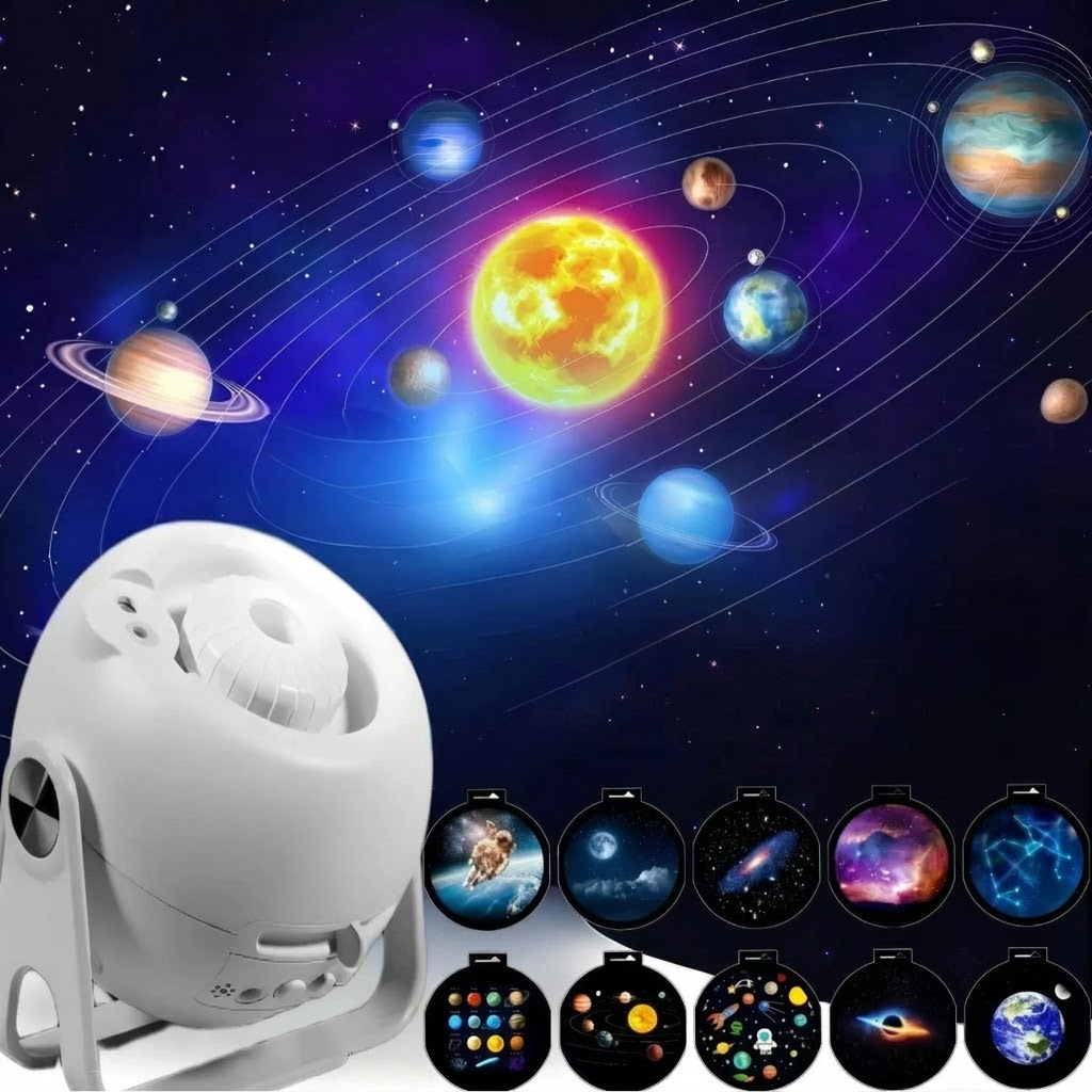 Adjustable Star Projector Lamp with Interchangeable Film Discs – Create a Dreamy Galaxy in Your Room, Perfect for Kids' Astronomy Education, Relaxing Sleep Aid, Romantic Bedroom Decor, and Party Atmosphere Lighting (6pcsCards)