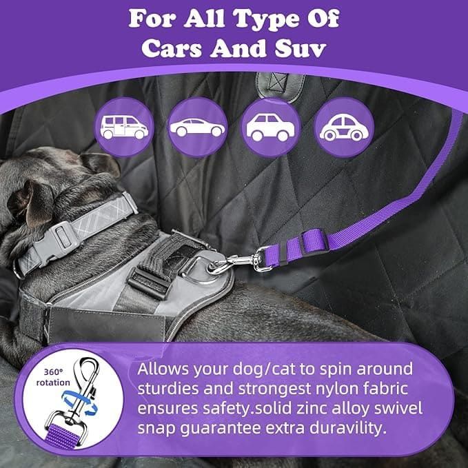 Protect Your Pet on the Road: 2-in-1 Adjustable Dog Car Safety Tether and Leash, 360° Rotating Hook for Cars and SUVs, Secure Your Cat or Dog During Travel (Pink)