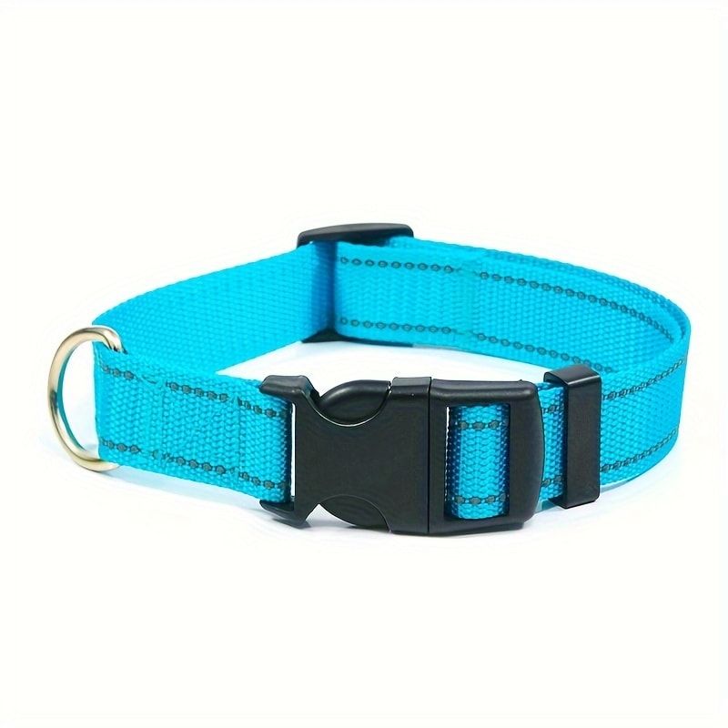 Reflective Dog Collar with Adjustable Nylon Webbing – Safe & Visible Pet Gear for Walks, Outdoor Adventures, and Nighttime Visibility (L, Black)