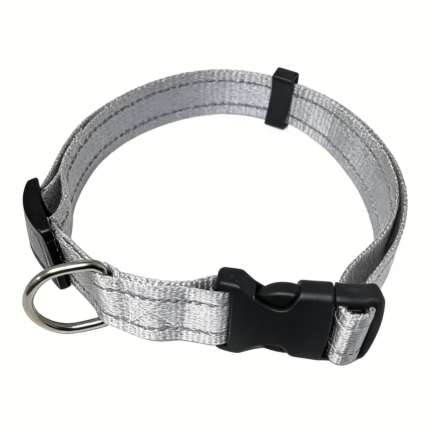Reflective Dog Collar with Adjustable Nylon Webbing – Safe & Visible Pet Gear for Walks, Outdoor Adventures, and Nighttime Visibility (M, Blue)