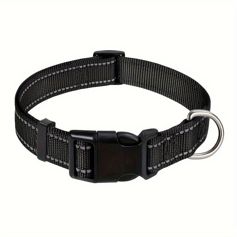 Reflective Dog Collar with Adjustable Nylon Webbing – Safe & Visible Pet Gear for Walks, Outdoor Adventures, and Nighttime Visibility (S, Black)
