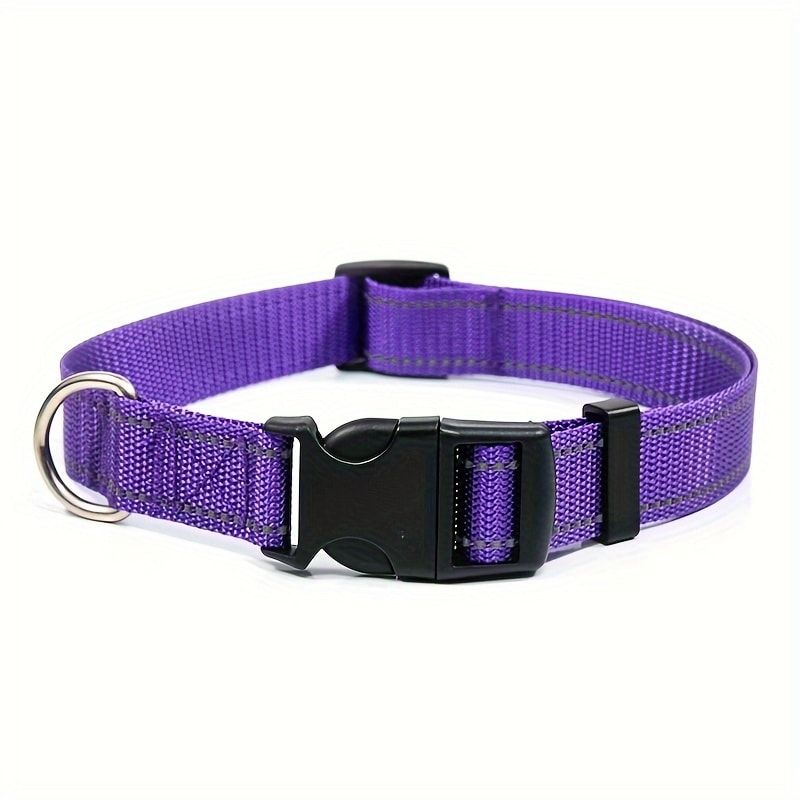Reflective Dog Collar with Adjustable Nylon Webbing – Safe & Visible Pet Gear for Walks, Outdoor Adventures, and Nighttime Visibility (S, Black)