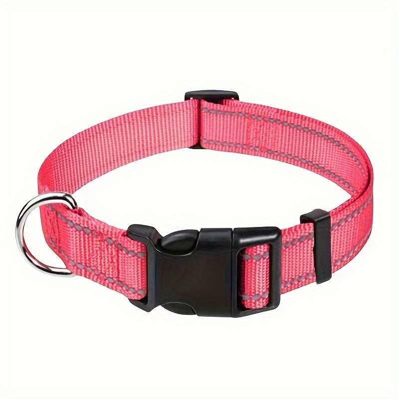 Reflective Dog Collar with Adjustable Nylon Webbing – Safe & Visible Pet Gear for Walks, Outdoor Adventures, and Nighttime Visibility (XL, Purple)