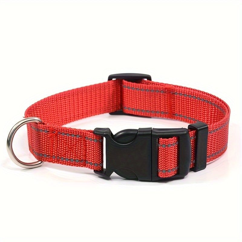 Reflective Dog Collar with Adjustable Nylon Webbing – Safe & Visible Pet Gear for Walks, Outdoor Adventures, and Nighttime Visibility (XS, Grey)