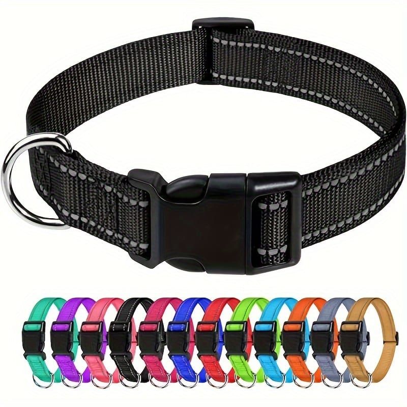 Reflective Dog Collar with Adjustable Nylon Webbing – Safe & Visible Pet Gear for Walks, Outdoor Adventures, and Nighttime Visibility (XS, Navy)