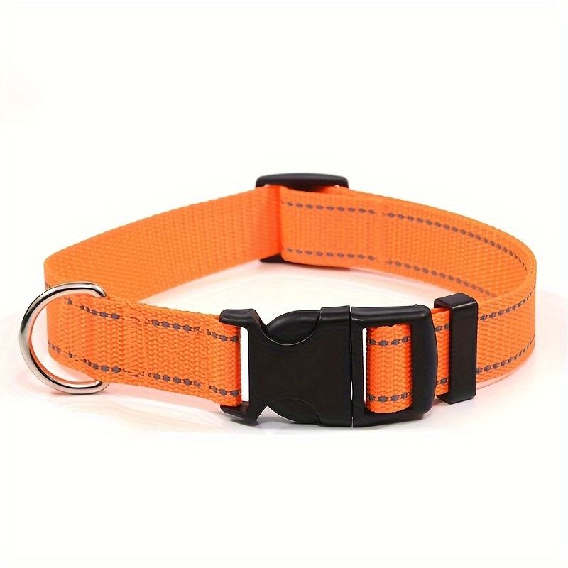 Reflective Dog Collar with Adjustable Nylon Webbing – Safe & Visible Pet Gear for Walks, Outdoor Adventures, and Nighttime Visibility (XS, Pink)
